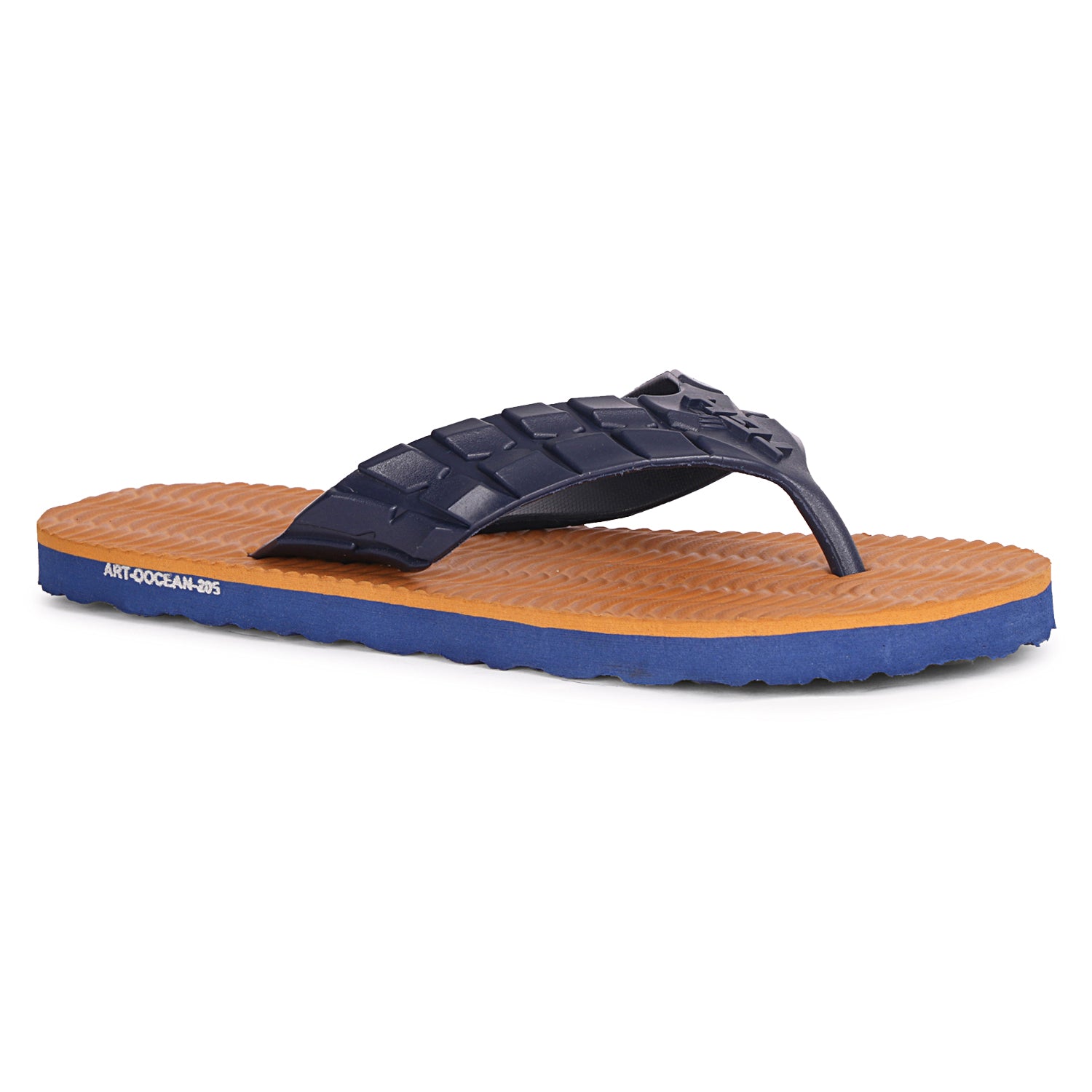Men Flip Flops  (Tan, Navy , 9)