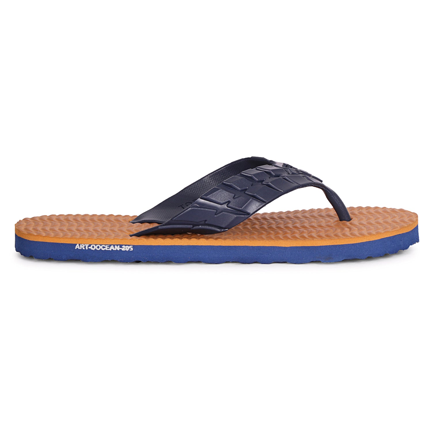 Men Flip Flops  (Tan, Navy , 9)