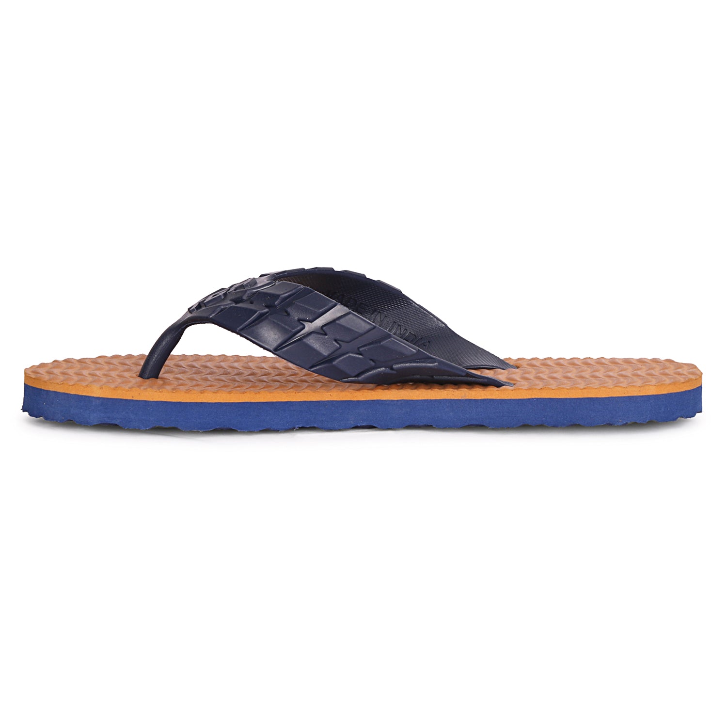 Men Flip Flops  (Tan, Navy , 9)