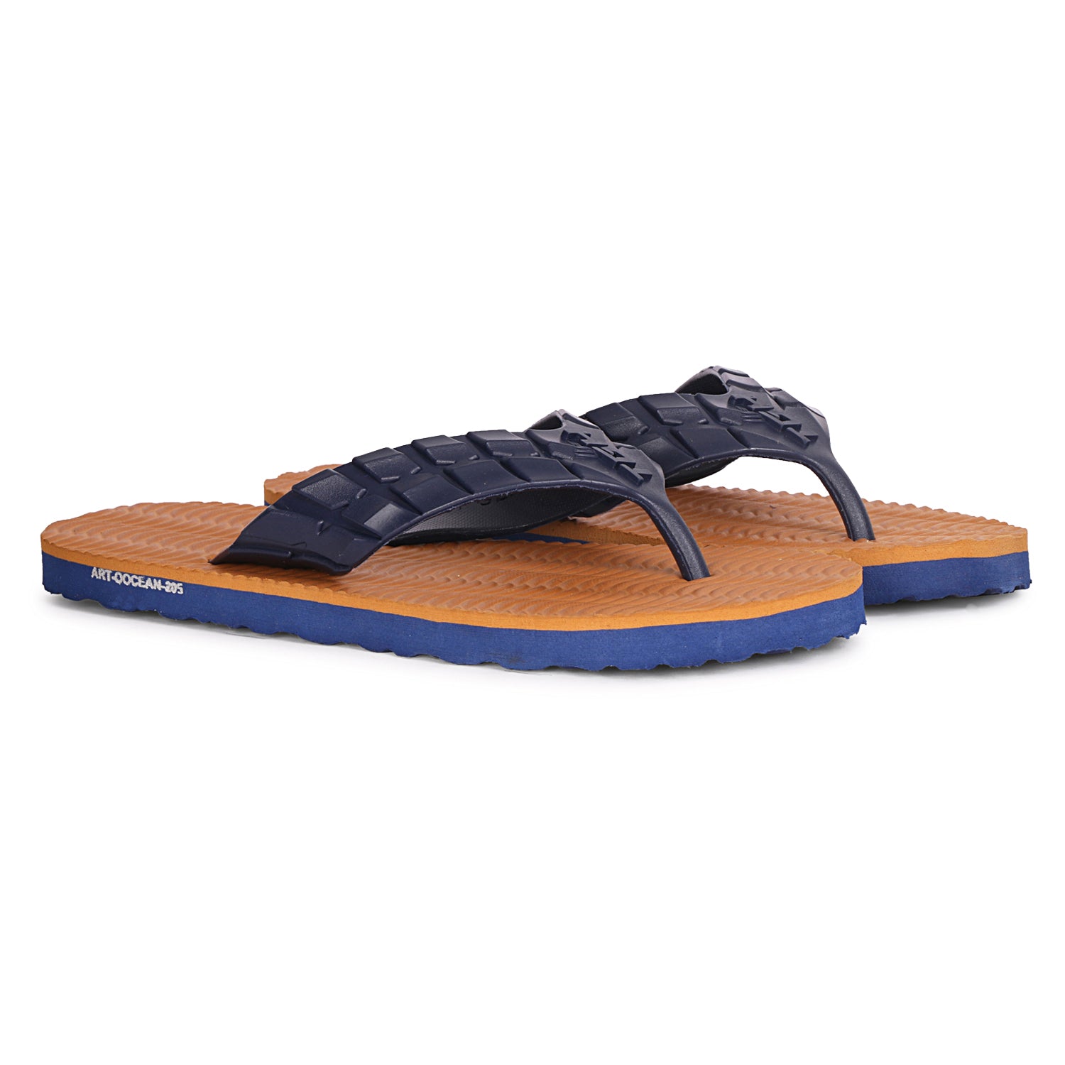 Men Flip Flops  (Tan, Navy , 9)