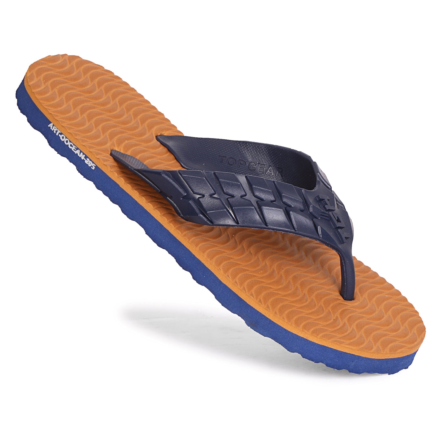 Men Flip Flops  (Tan, Navy , 9)