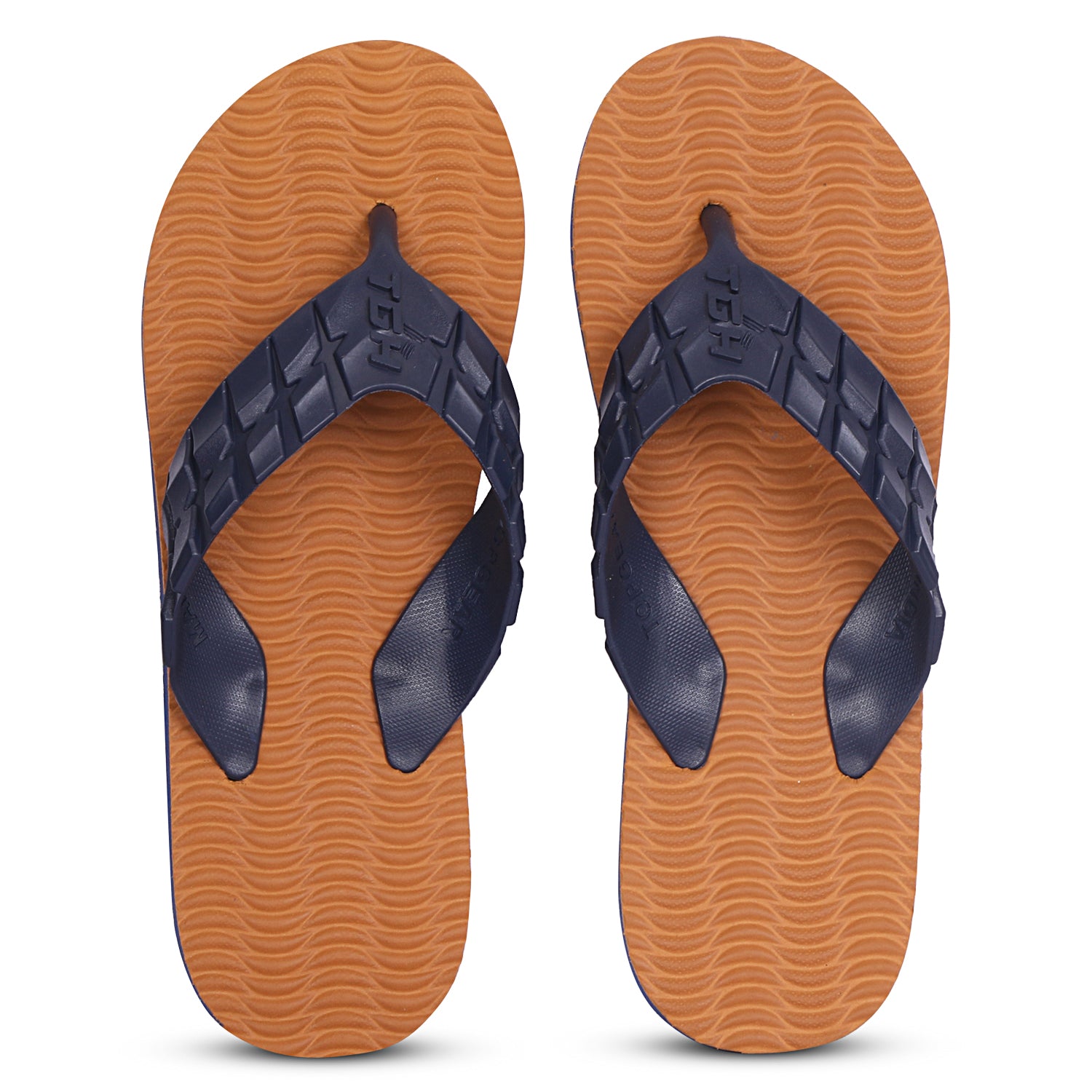 Men Flip Flops  (Tan, Navy , 9)