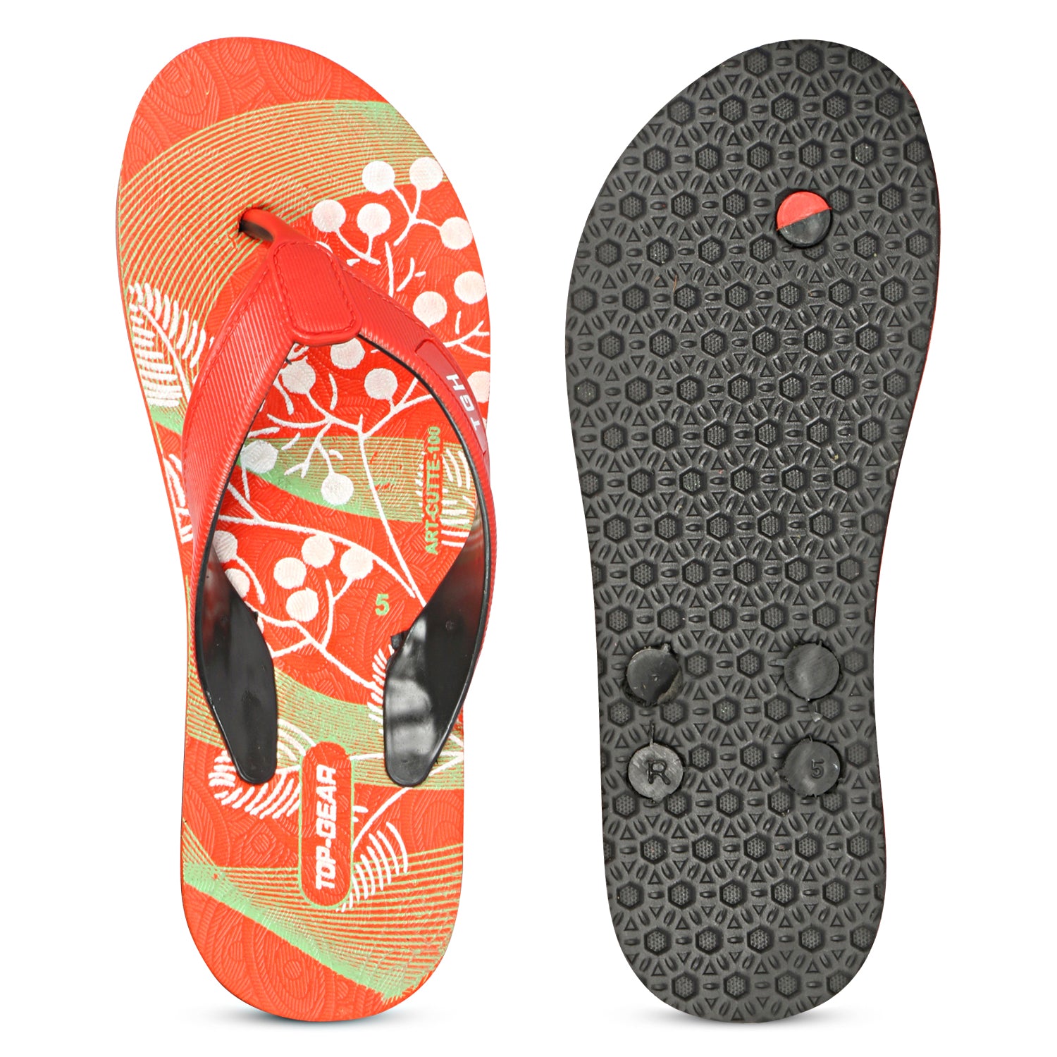 Women Flip Flops  (Red, Black, White , 4)