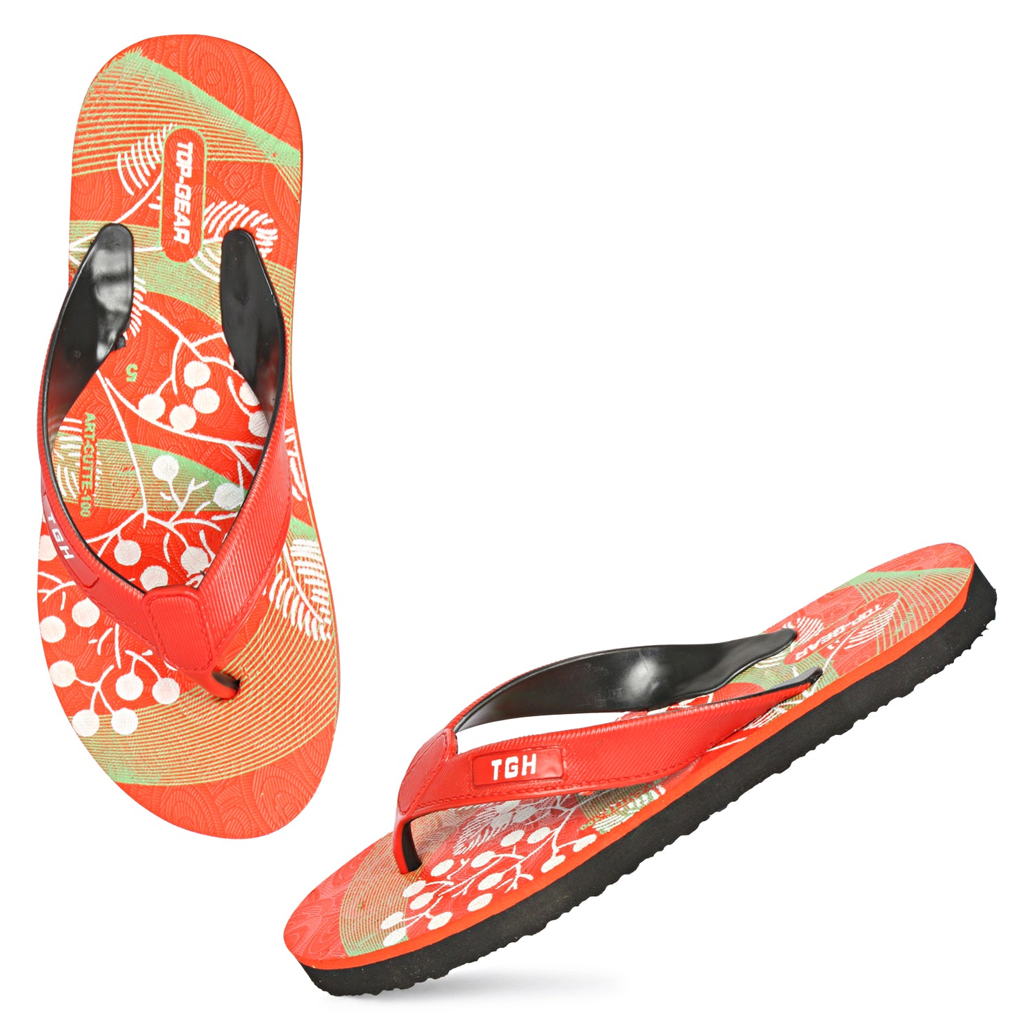 Women Flip Flops  (Red, Black, White , 4)