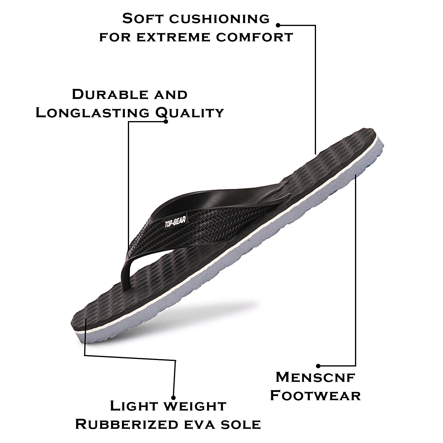 Men Flip Flops  (Grey, Black , 9)
