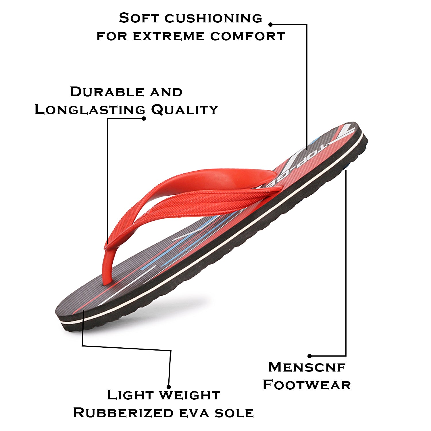 Men Flip Flops  (Black, Red , 8)