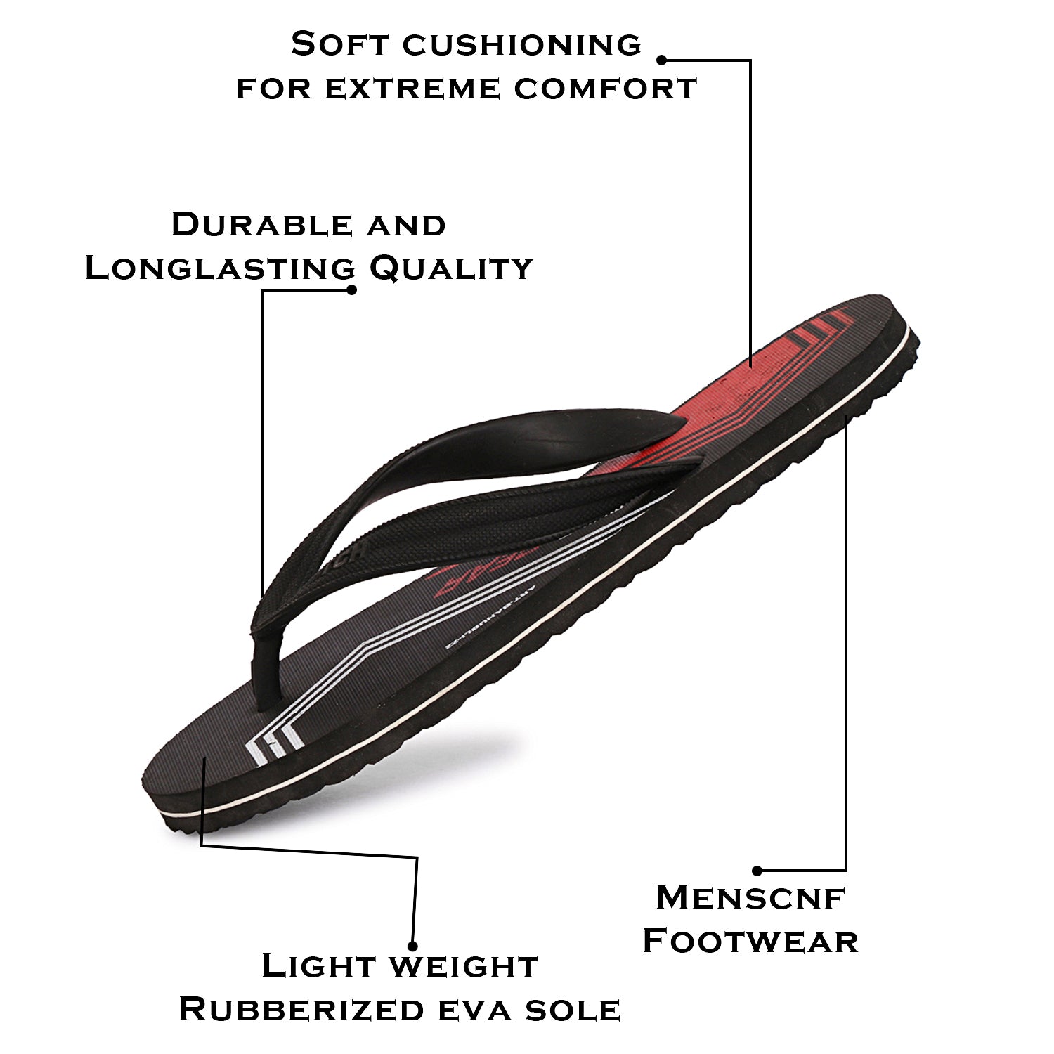 Men Flip Flops  (Black, Red , 8)