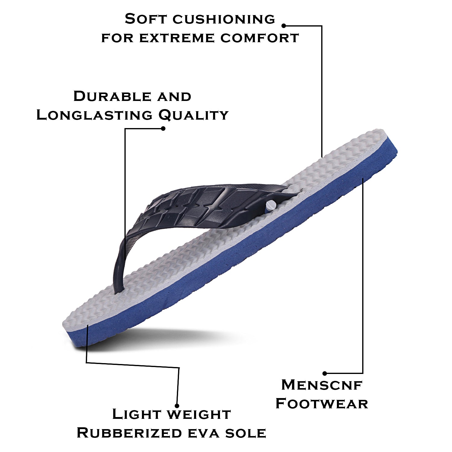 Men Flip Flops  (Grey, Navy , 8)
