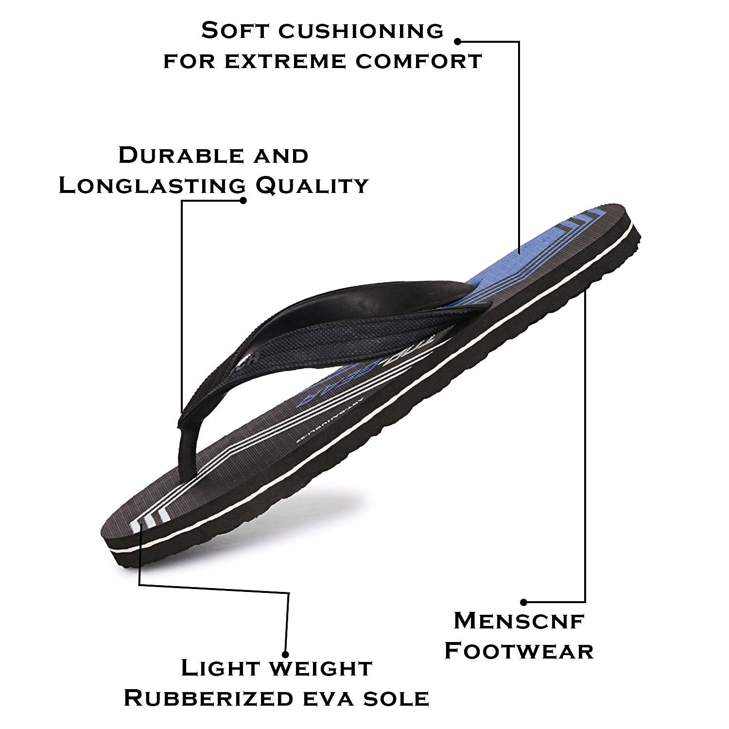 Men Flip Flops  (Black, Blue , 10)