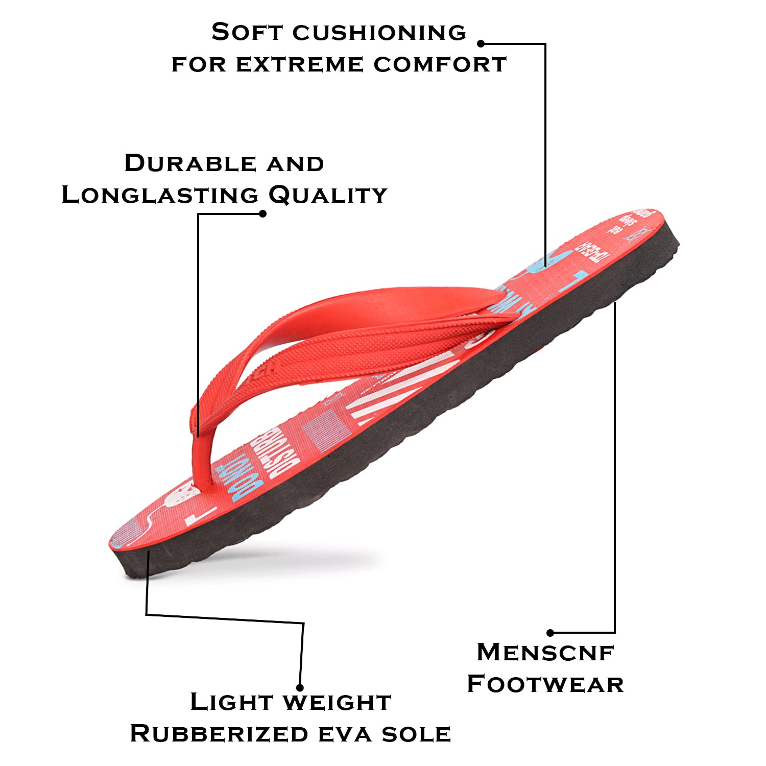 Men Flip Flops  (Red, Black , 6)