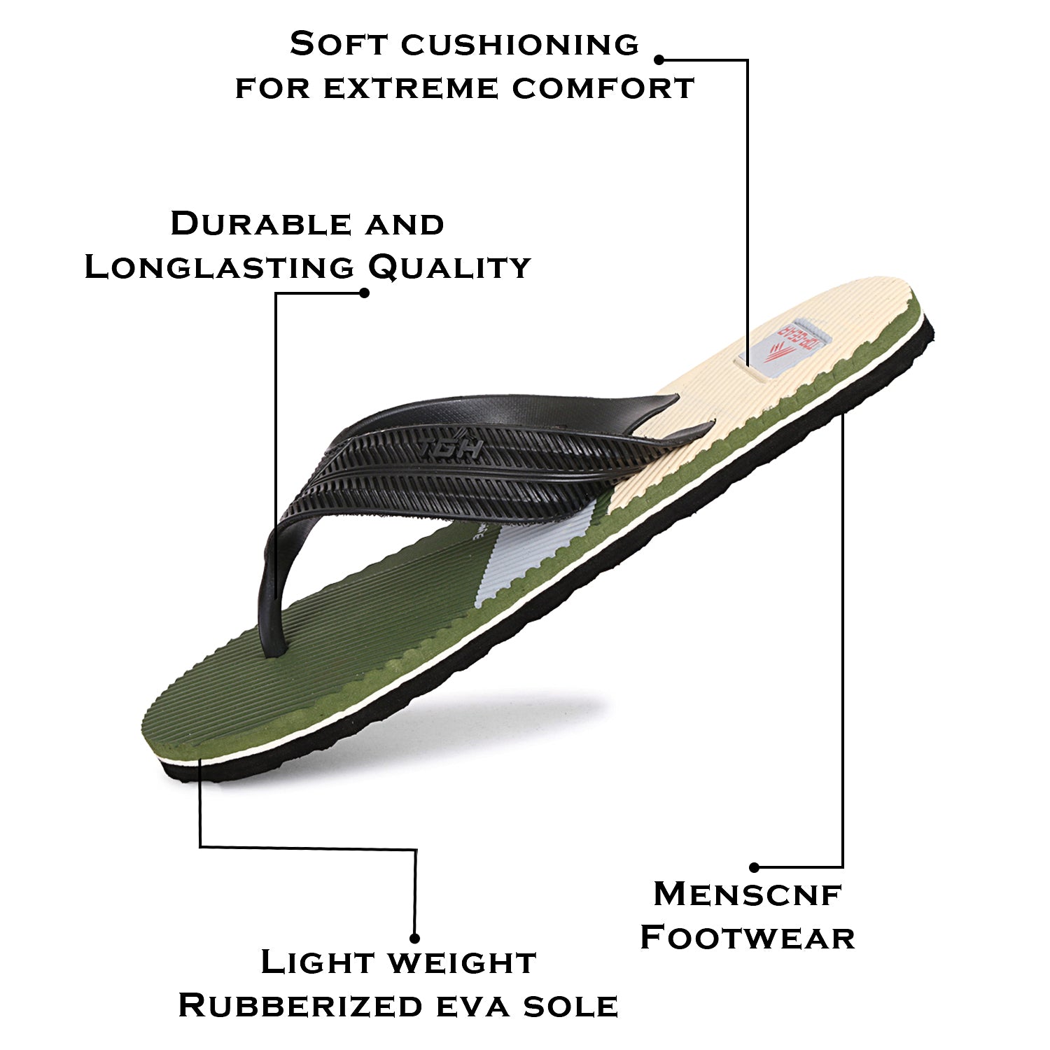 Men Flip Flops  (Olive, Black , 8)