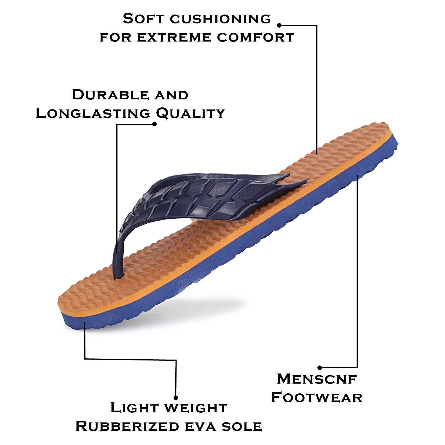 Men Flip Flops  (Tan, Navy , 9)