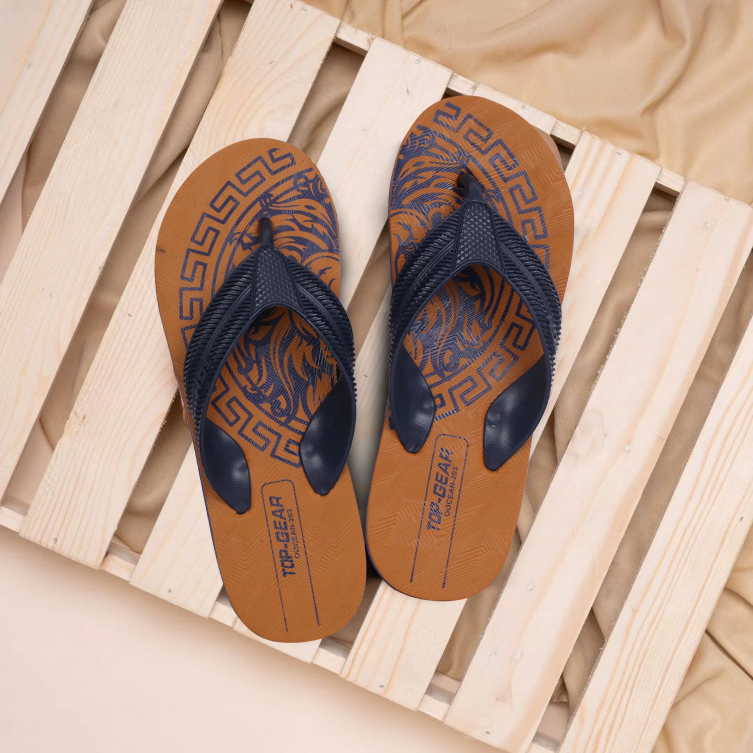 Men Flip Flops  (Tan, Black , 9)