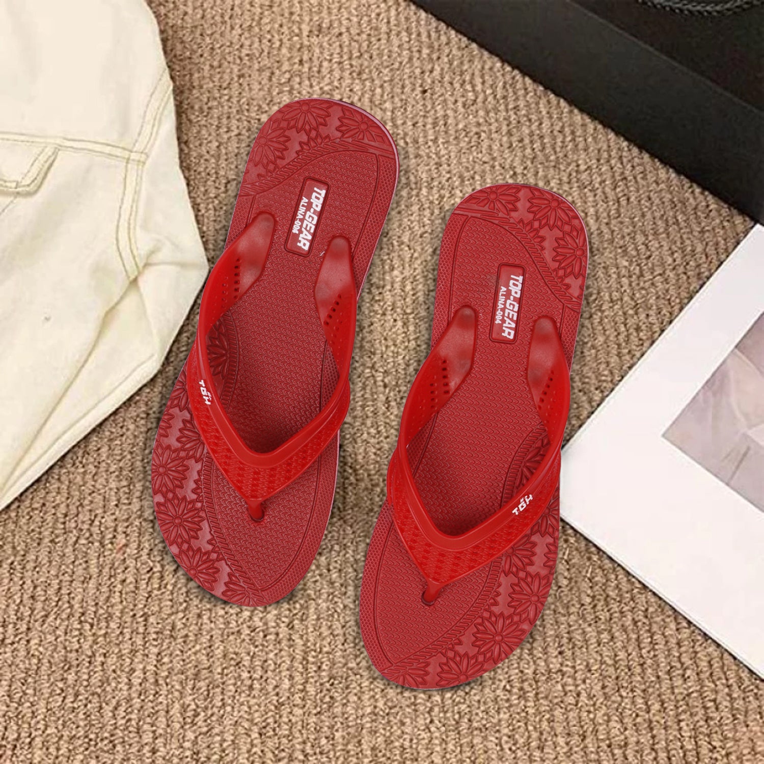 Women Flip Flops  (Maroon, Pink , 6)