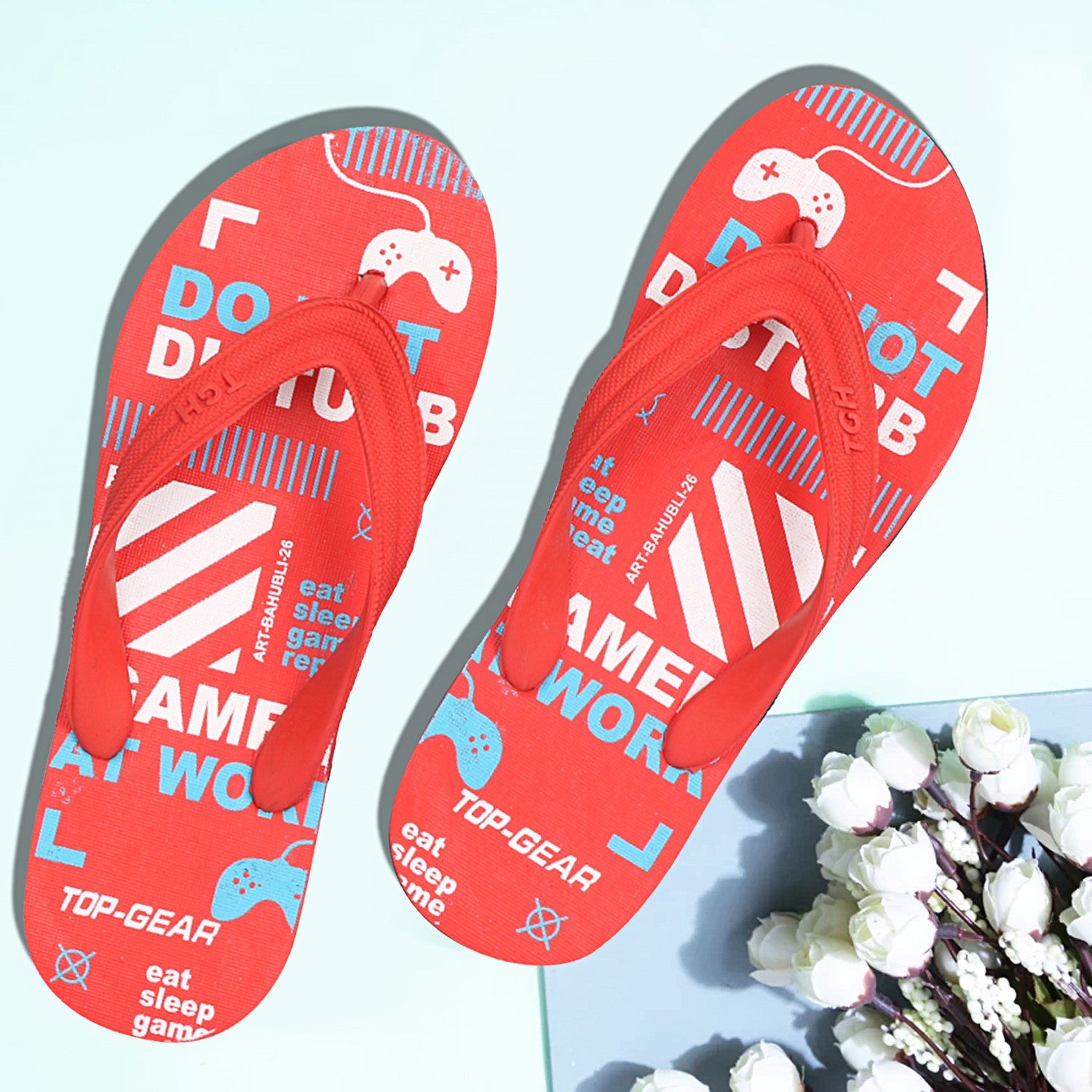 Men Flip Flops  (Red, Black , 6)