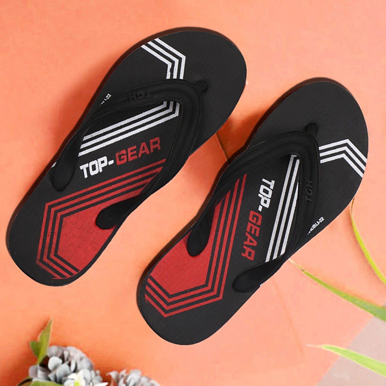 Men Flip Flops  (Black, Red , 8)