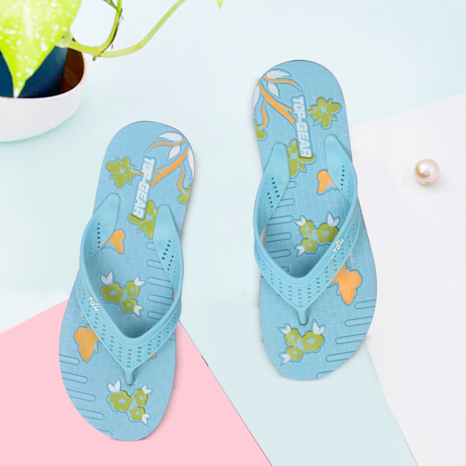 Women Flip Flops  (Green, Pink , 7)
