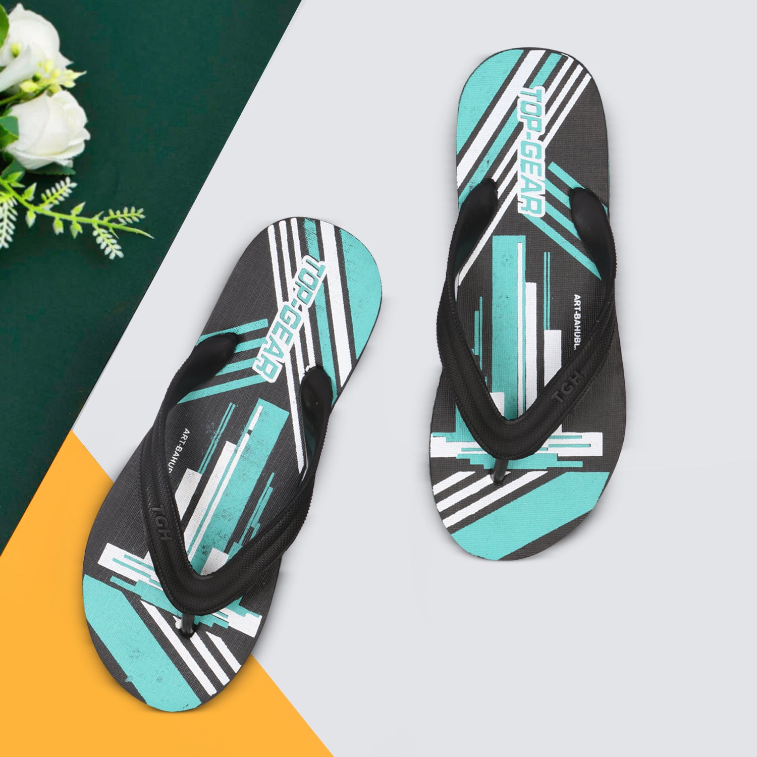 Men Flip Flops  (Blue, Black, White , 10)