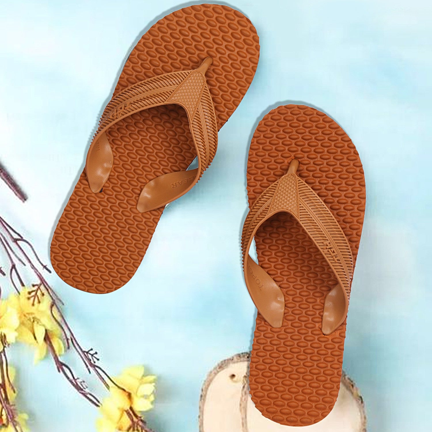 Men Flip Flops  (Brown , 9)