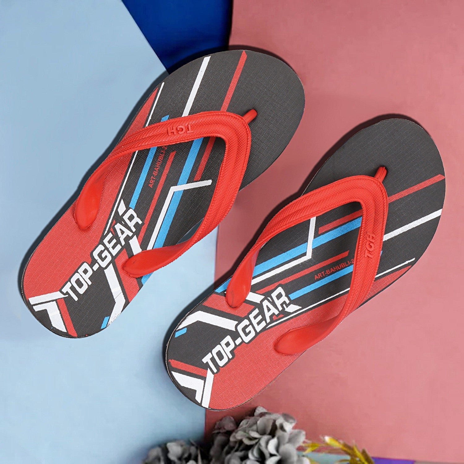 Men Flip Flops  (Black, Red , 8)
