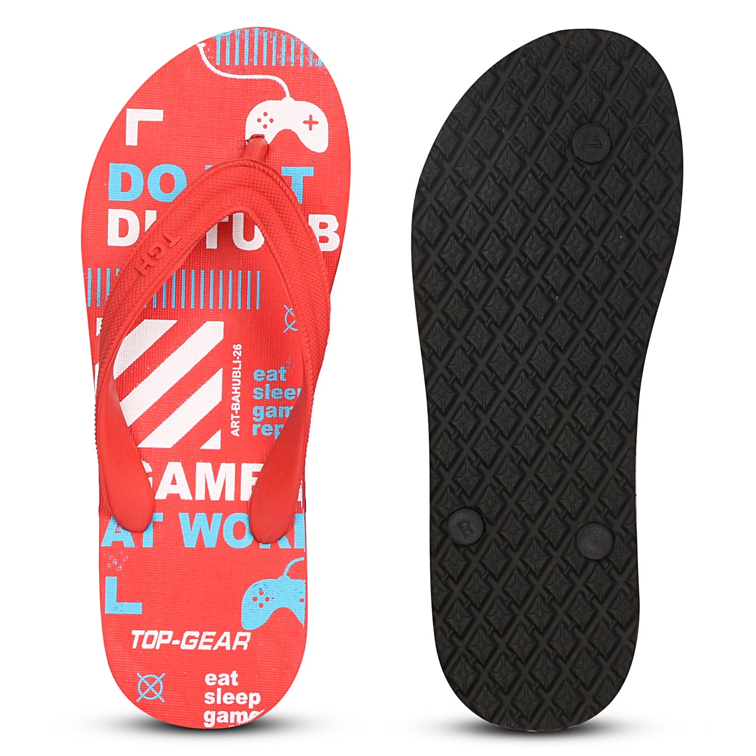 Men Flip Flops  (Red, Black , 6)