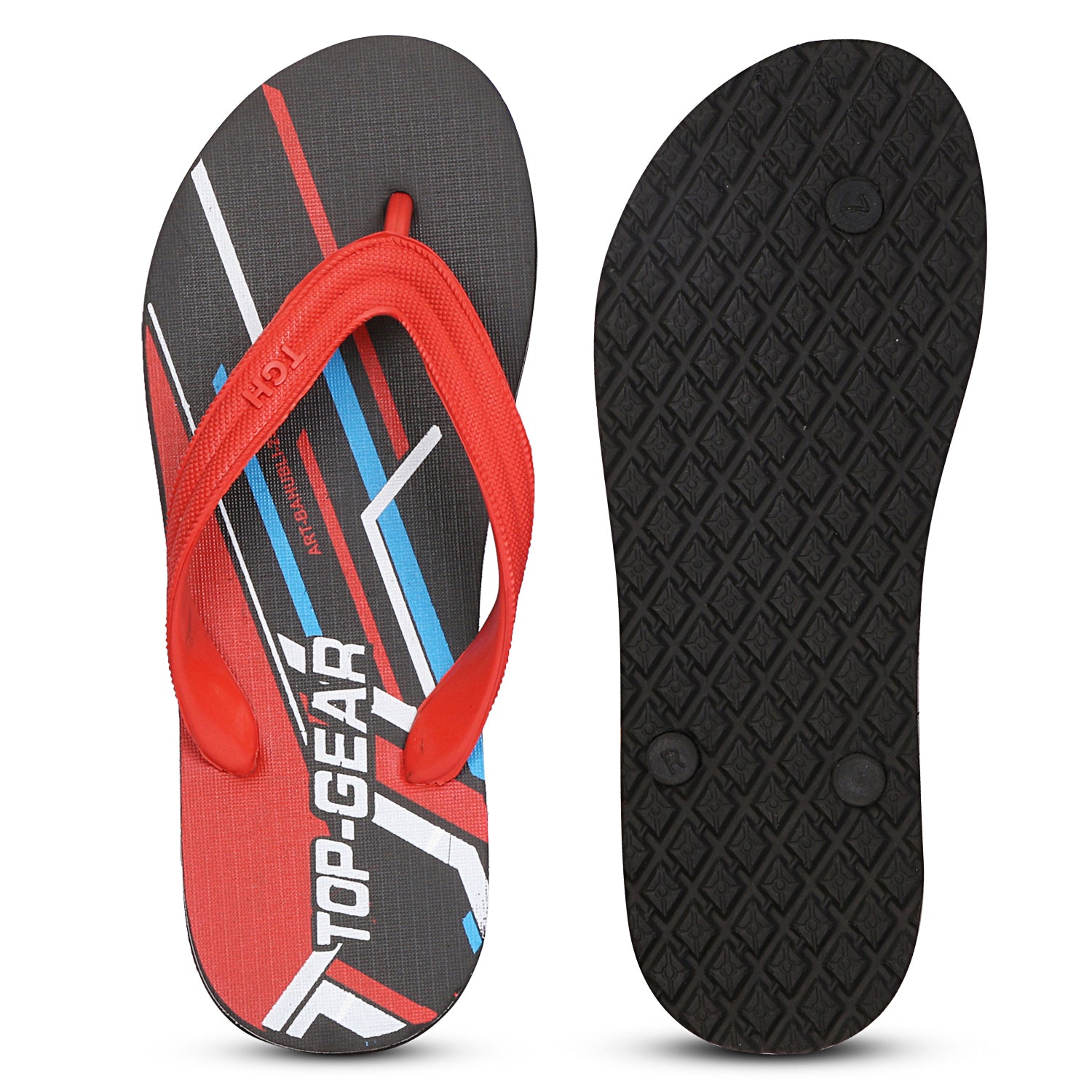 Men Flip Flops  (Black, Red , 8)