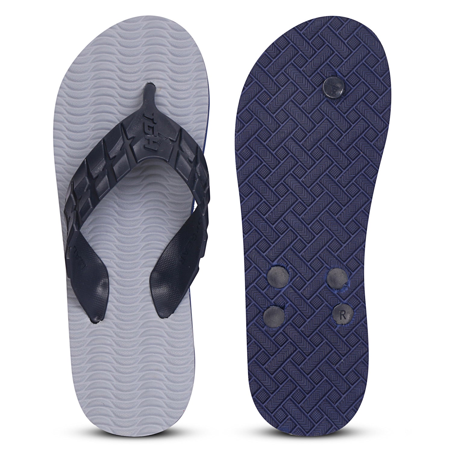 Men Flip Flops  (Grey, Navy , 8)