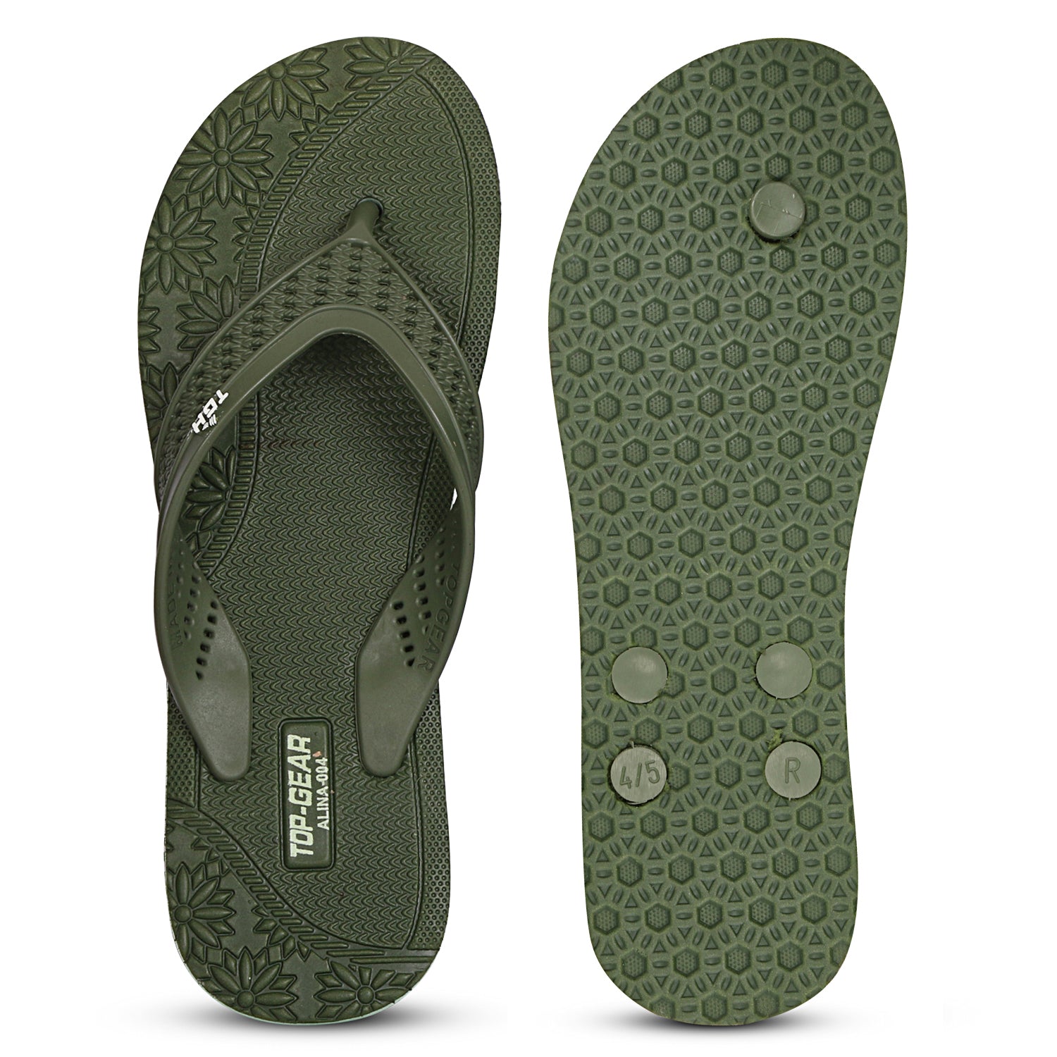 Women Flip Flops  (Beige, Green , 4)