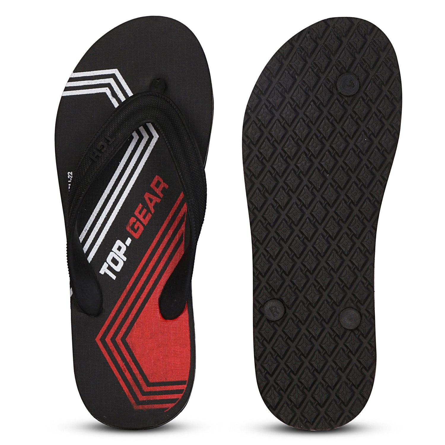 Men Flip Flops  (Black, Red , 8)