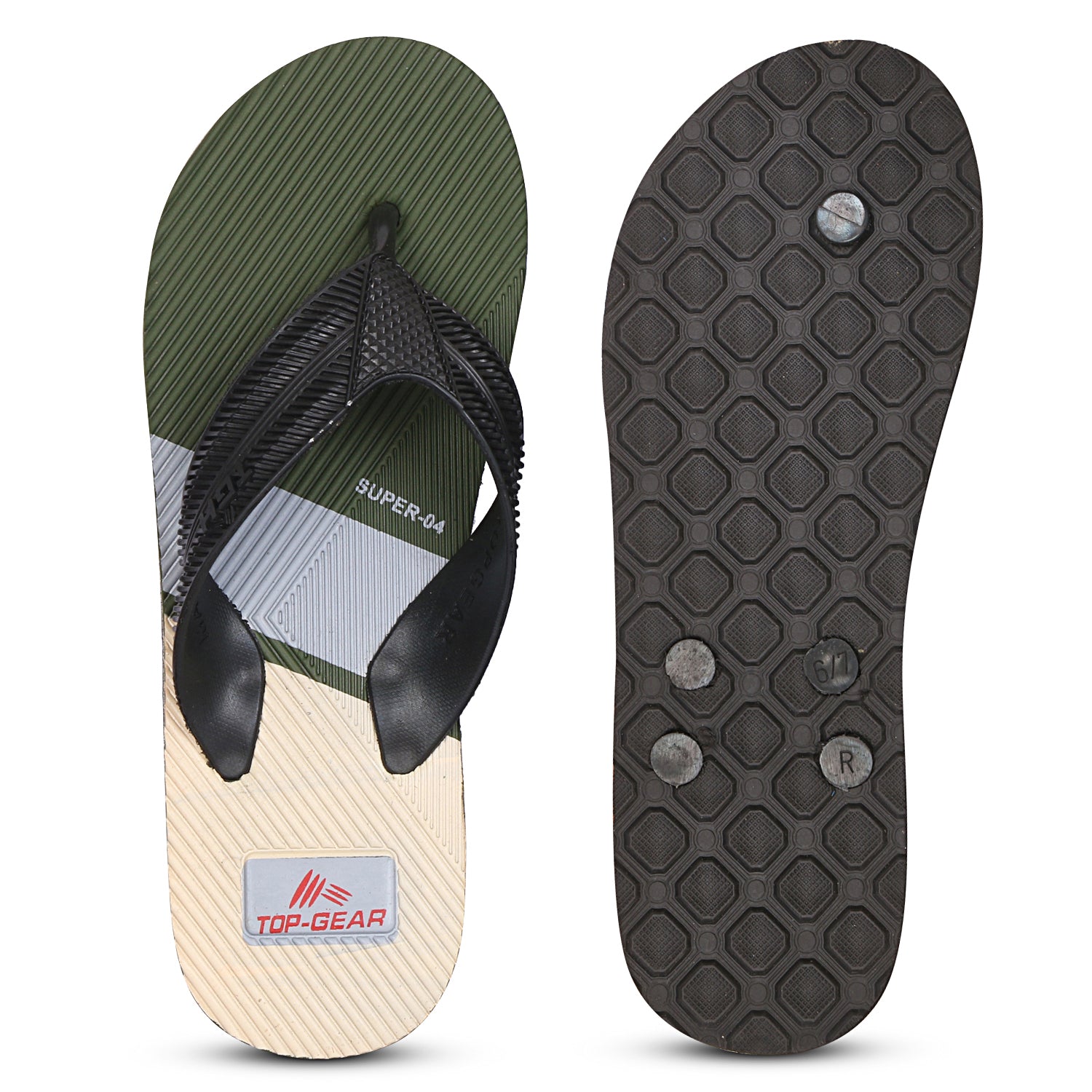 Men Flip Flops  (Olive, Black , 8)